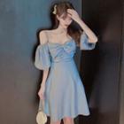 Ribbon-accent Off-shoulder Mini Dress