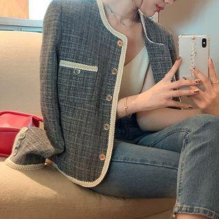 Plaid Tweed Blazer Gray - One Size