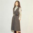 From Seoul Sleeveless Check Dress With Belt Black - One Size