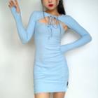 Set: Long-sleeve Cropped Top + Spaghetti-strap Mini Sheath Dress