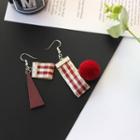 Pom Pom & Wooden Triangle Non-matching Earring