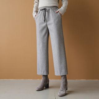 Wool Blend Herringbone Wide-leg Pants