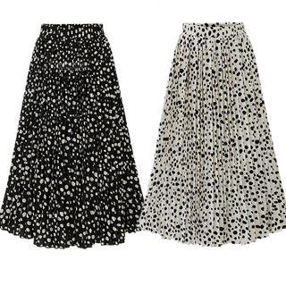 Dotted Midi Accordion Pleat Skirt
