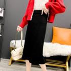 Slit Midi Straight-fit Knit Skirt Black - One Size