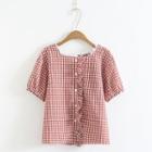 Short-sleeve Plaid Top Red - One Size