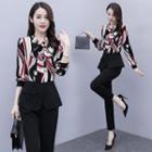 Set Of 2 - Bow Panel Print Top + Cropped Skinny Pants