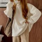 Turtle-neck Slit-hem Top
