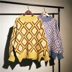 Mock Neck Diamond Patterned Sweater