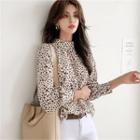 High-neck Leopard Blouse Ivory - One Size