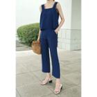 Set: Shoulder-strap Top + Straight-cut Pants
