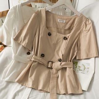 Double-breasted Plain Shirt With Belt