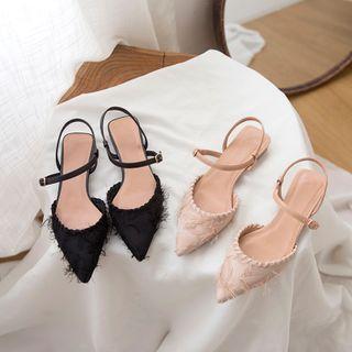 Pointed Fringed Trim Sandals