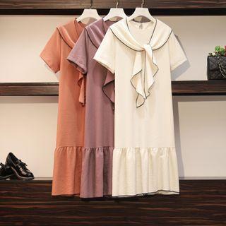 Tie-neck Short-sleeve Shift Dress