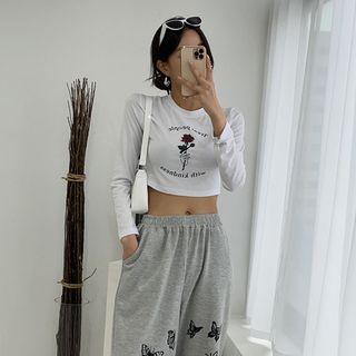 Rose-illustrated Cropped T-shirt