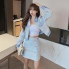 Set: Single-breasted Jacket + Buttoned Mini Pencil Skirt