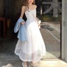 Mock Two-piece Spaghetti Strap Midi Mesh Dress