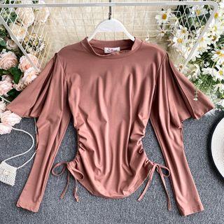 Long-sleeve Drawstring Paneled T-shirt