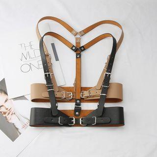 Faux Leather Belt With Suspender