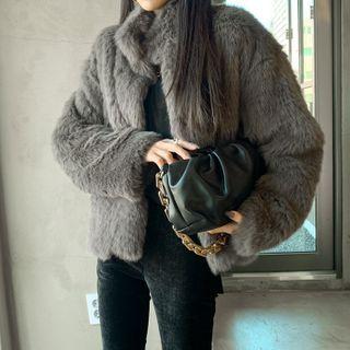 Stand-collar Faux-fur Jacket Gray - One Size