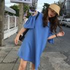 Shoulder Cut Out Elbow-sleeve T-shirt Dress