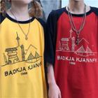 3/4-sleeve Raglan Print T-shirt