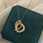 Freshwater Pearl Pendant Necklace E513 - Gold - One Size