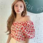 Puff-sleeve Off-shoulder Print Top