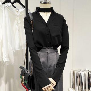 Chiffon Halter Neck V-neck Blouse