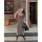 Slit-side Long Rib-knit Polo Dress