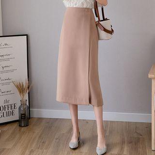 High-waist Plain A-line Midi Skirt