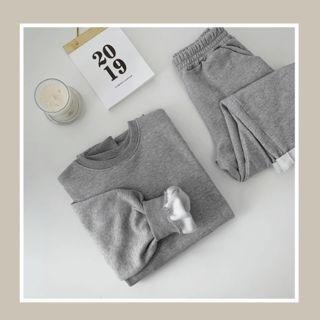 Set: Round-neck Fleece-lined Pullover + Band-waist Pants