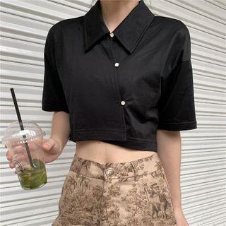 Cropped Asymmetric Polo Shirt