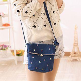 Floral Print Check Canvas Pouch