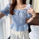 Short-sleeve Square-neck Dotted Shirt