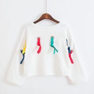 Printed Tie Accent Pullover