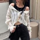 Cable-knit Distressed Cardigan / Crop Tank Top