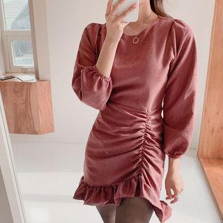 Frill-hem Shirred Trim Dress