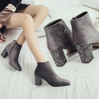 Glitter Block Heel Ankle Boots
