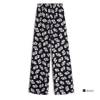 Poker Print High-waist Wide-leg Pants