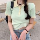 Contrast Collar Short-sleeve Knit Crop Polo Shirt