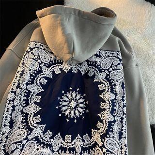 Paisley Print Panel Zip-up Hoodie