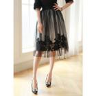 Band-waist Floral-lace Tulle Skirt