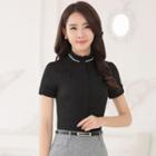Stand-collar Short-sleeve Blouse / Mini Skirt