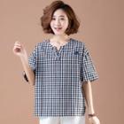 Gingham Elbow-sleeve T-shirt