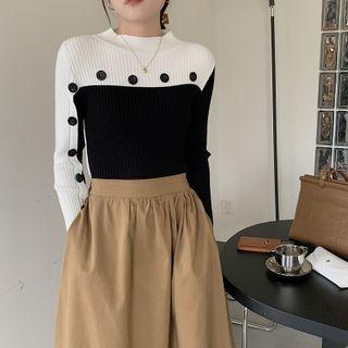 Two-tone Button-up Sweater