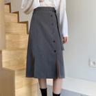 High-waist Single Breasted Slit Skirt