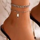 Set: Chain Anklet + Zipper Pull Tag Pendant Anklet 19795 - Silver - One Size