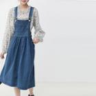 Floral Blouse / Denim Overall Dress