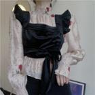 Frill Trim Vest / Long-sleeve Embroidered Top