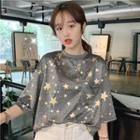Glittered Loose-fit Short-sleeve T-shirt As Figure - One Size